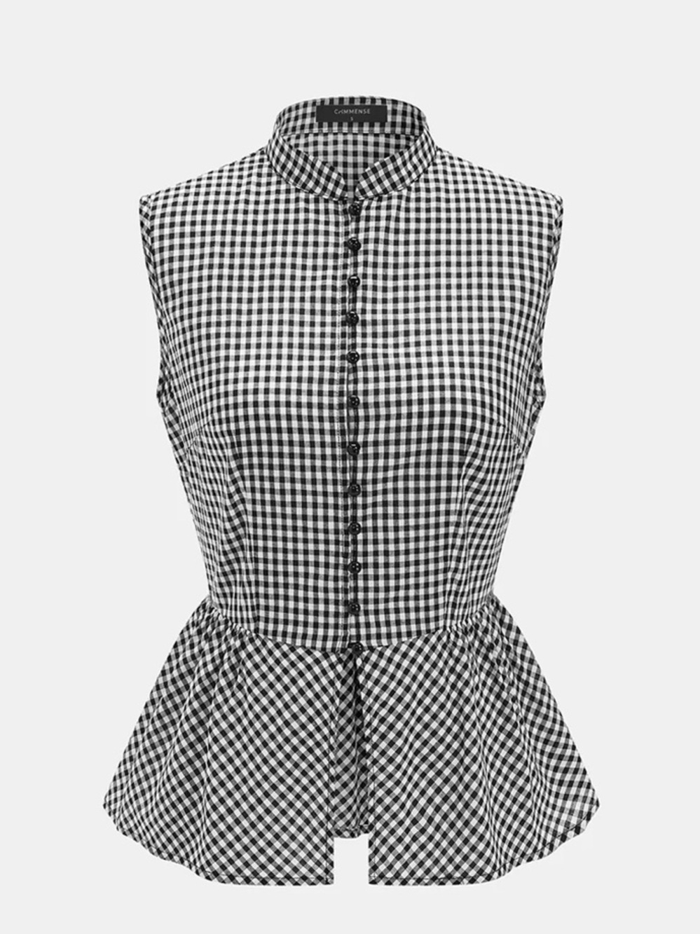 Gingham Cotton Sleeveless Peplum Top & Pants Set